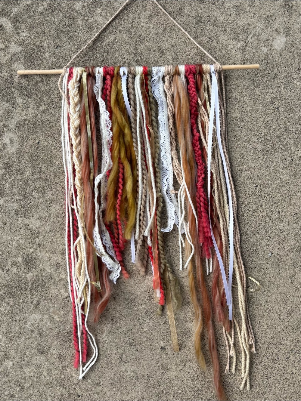 Boho Multicolor Macrame Tassel Yarn and Lace Wall Hanging – Handmade Home Accent